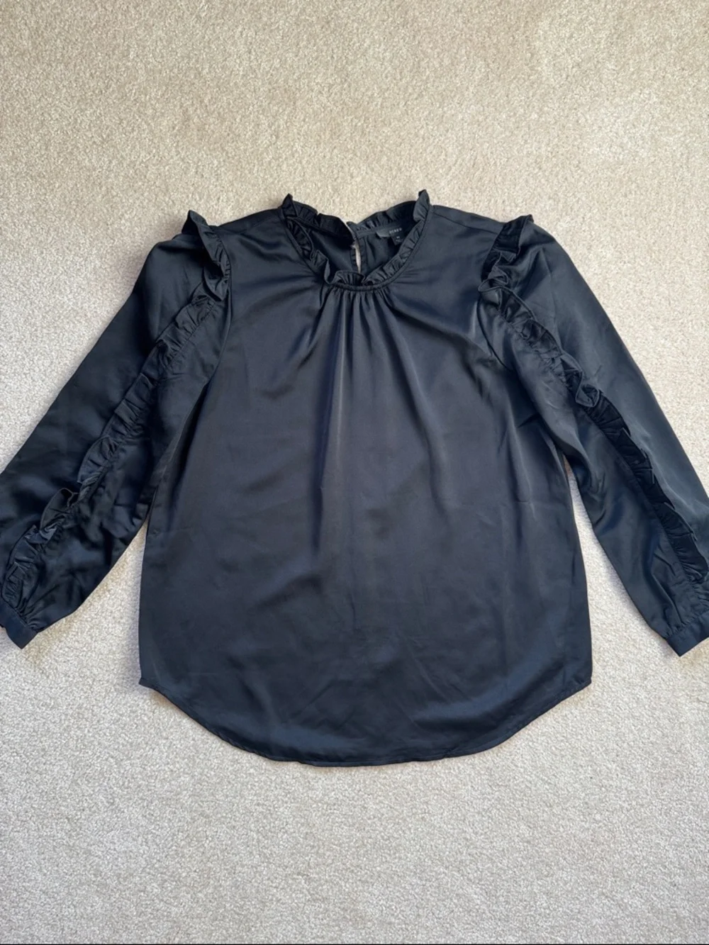 J. Crew Black Ruffle-Trim Long Sleeve Top - Picture 3 of 10